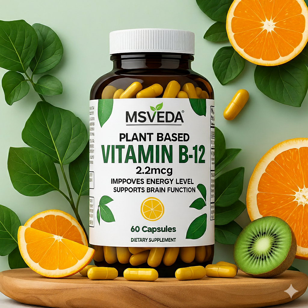 Plant Based Vitamin B-12, 2.2mcg, Improve Energy Level, Supports Brain Function (60 Capsules)