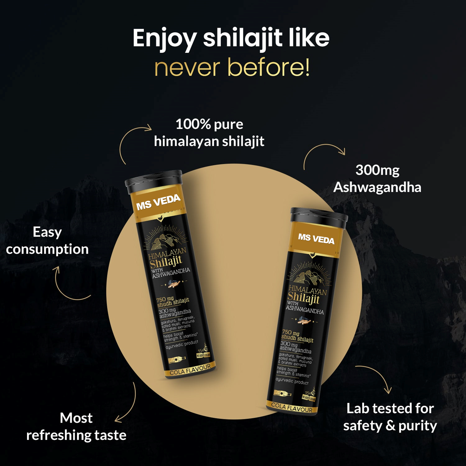 (Shilajit Elaichi) Pure Shilajit Effervescent with Ashwagandha