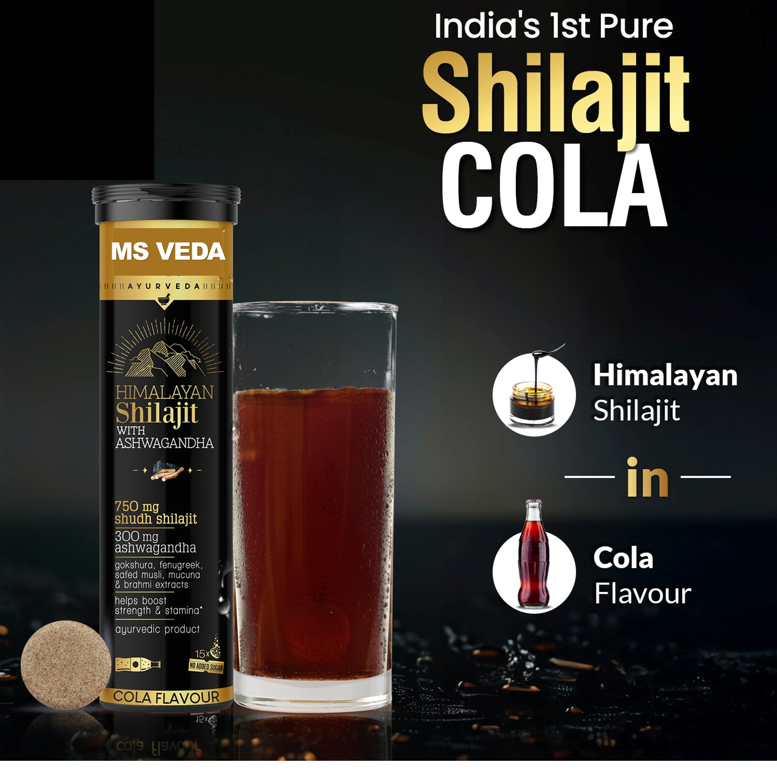 (Shilajit Cola) Pure Shilajit Effervescent with Ashwagandha