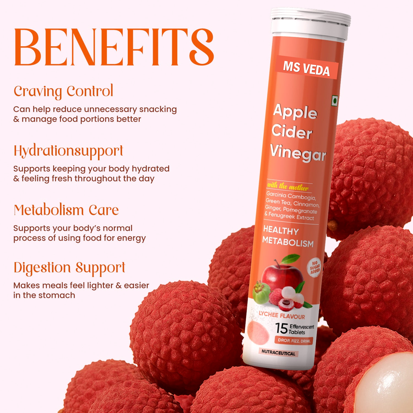 Apple Cider Vinegar Tablets with Lychee Flavored for Weight Management