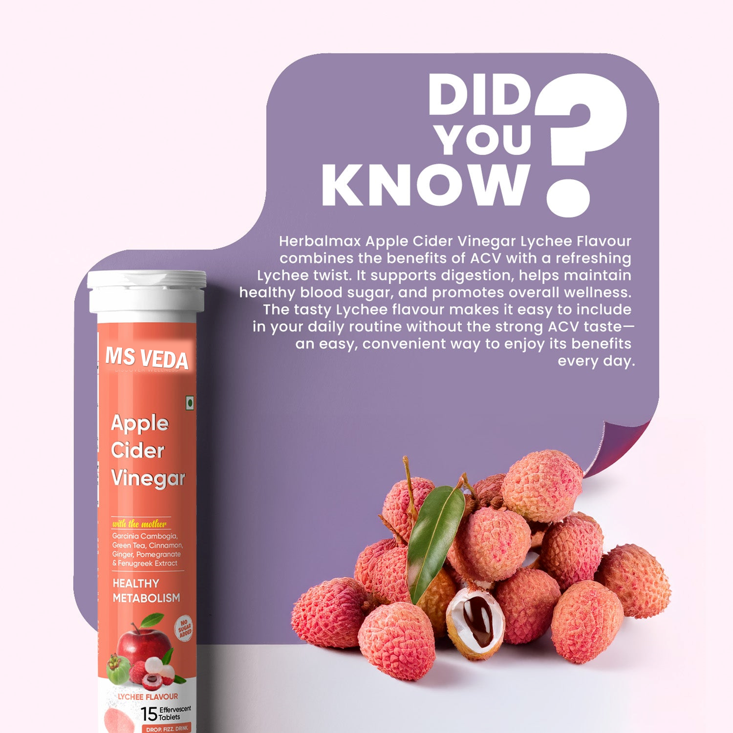 Apple Cider Vinegar Tablets with Lychee Flavored for Weight Management