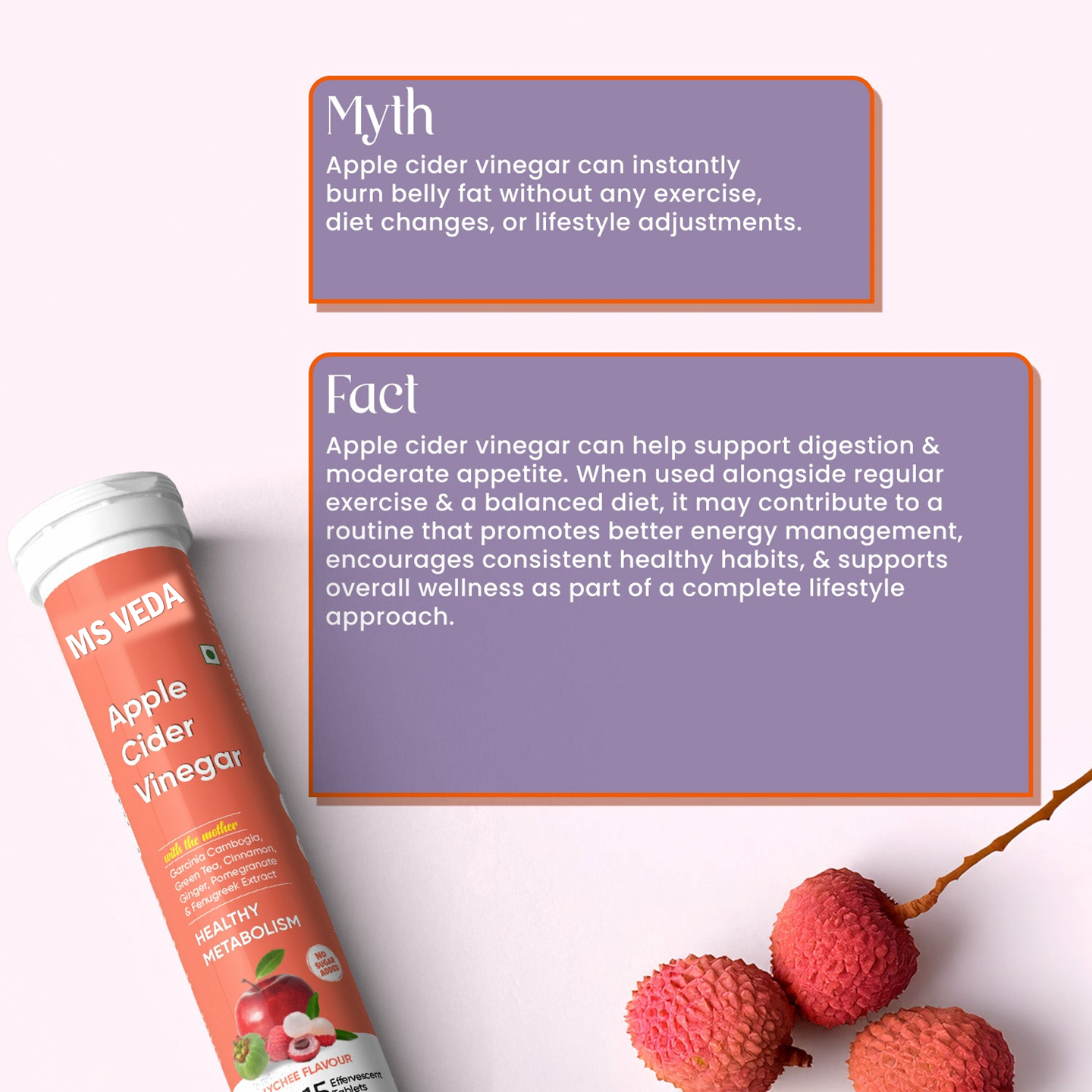 Apple Cider Vinegar Tablets with Lychee Flavored for Weight Management