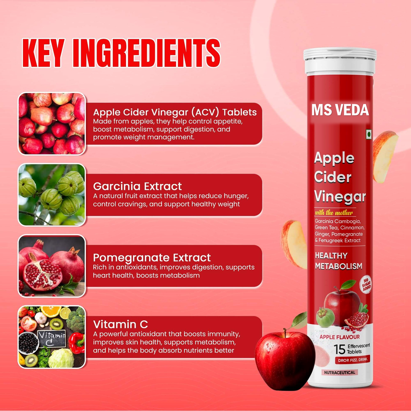 Apple Cider Vinegar Effervescent (Pomegranate) Tablets