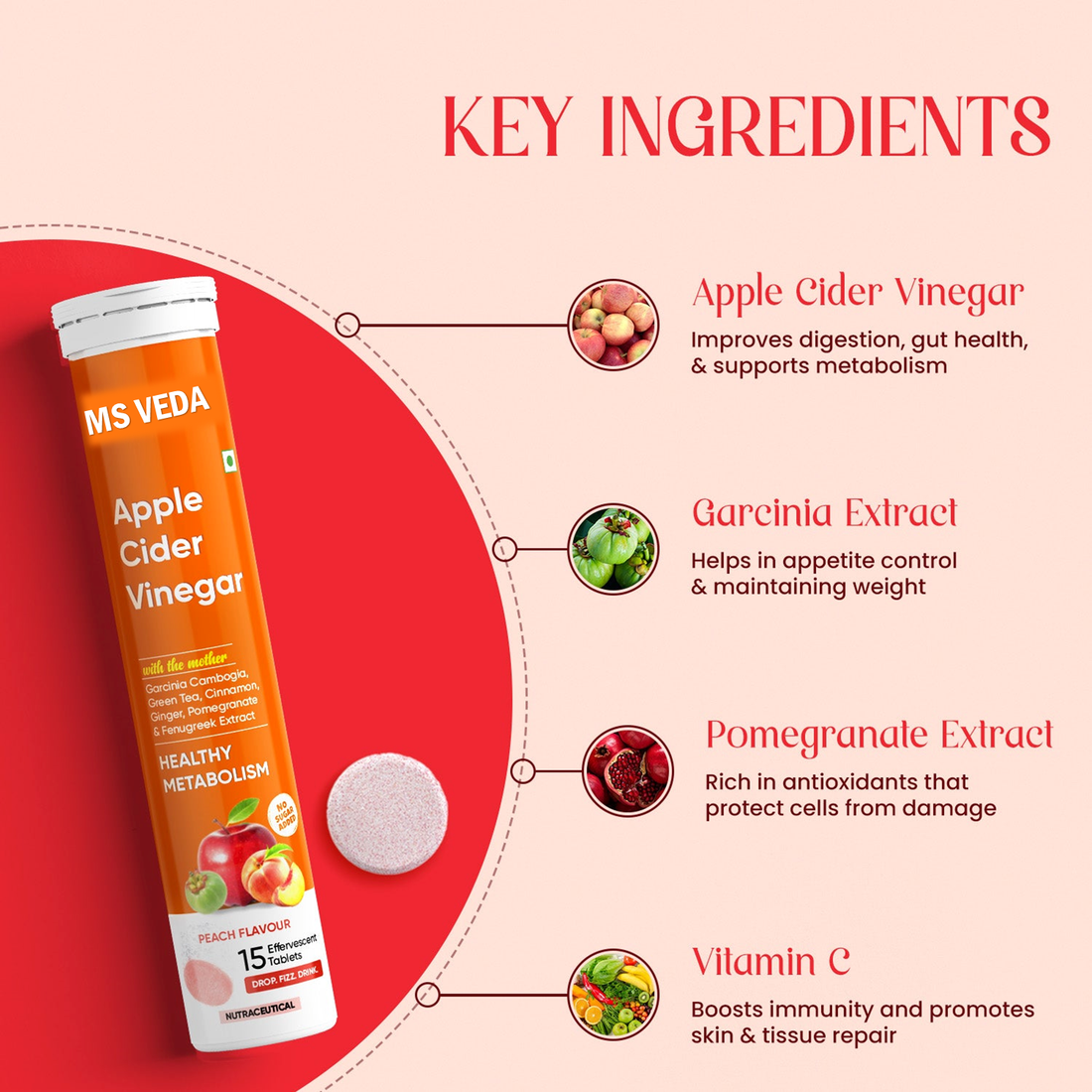 Apple Cider Vinegar Peach Flavour For Metabolism Boost