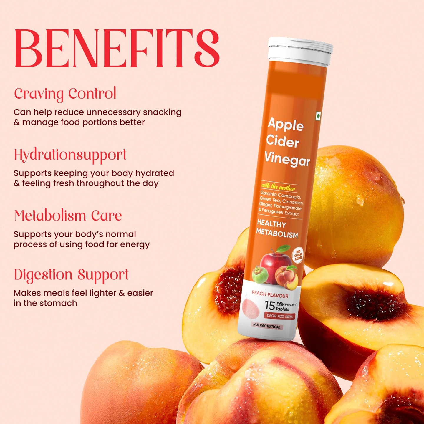 Apple Cider Vinegar Peach Flavour For Metabolism Boost
