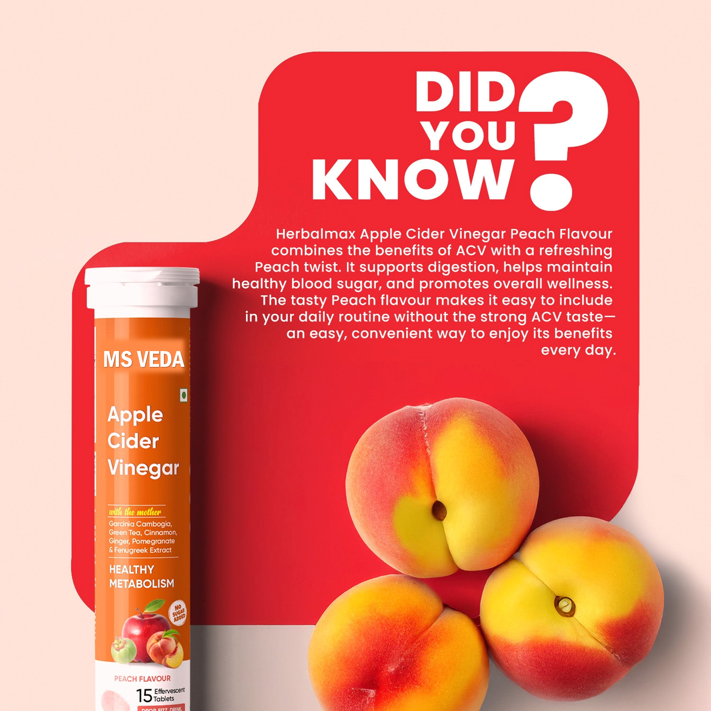 Apple Cider Vinegar Peach Flavour For Metabolism Boost