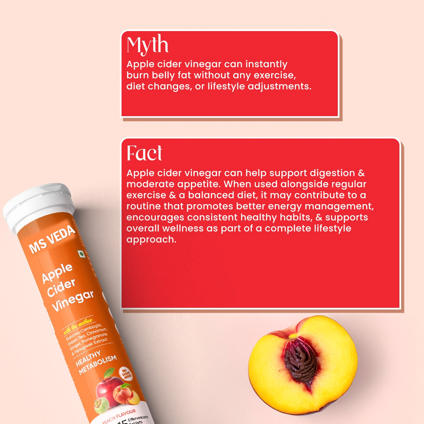 Apple Cider Vinegar Peach Flavour For Metabolism Boost