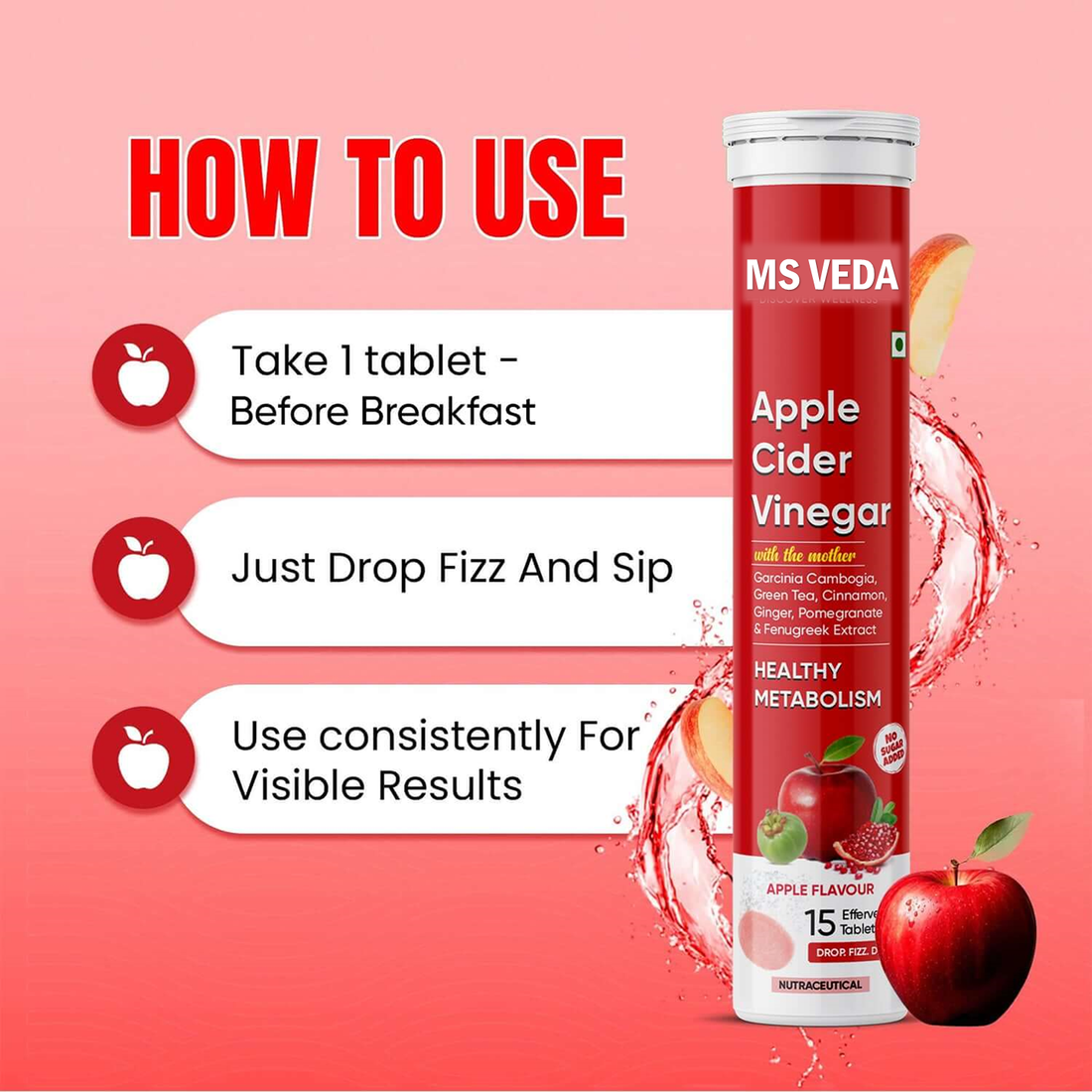 Apple Cider Vinegar Effervescent (Pomegranate) Tablets