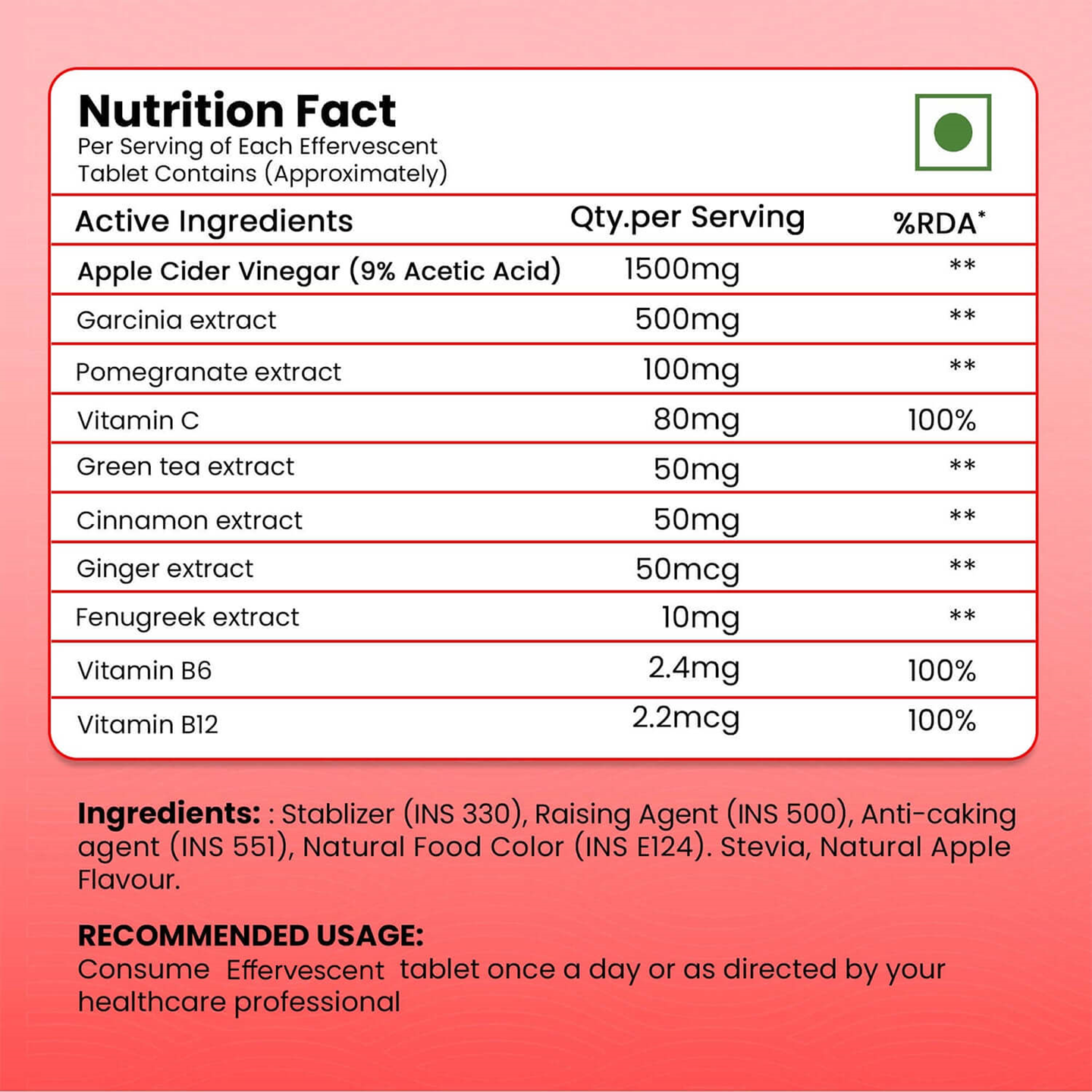 Apple Cider Vinegar Effervescent (Pomegranate) Tablets