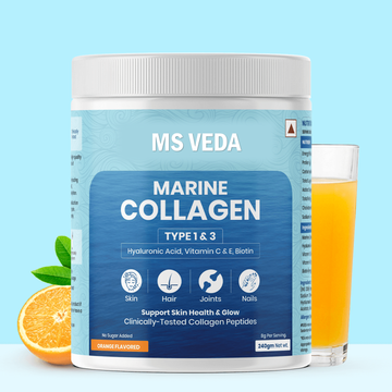 MSVEDA Marine Collagen With Hyaluronic Acid, Vitamin C & E, Biotin - for Youthful Skin (240 gm)