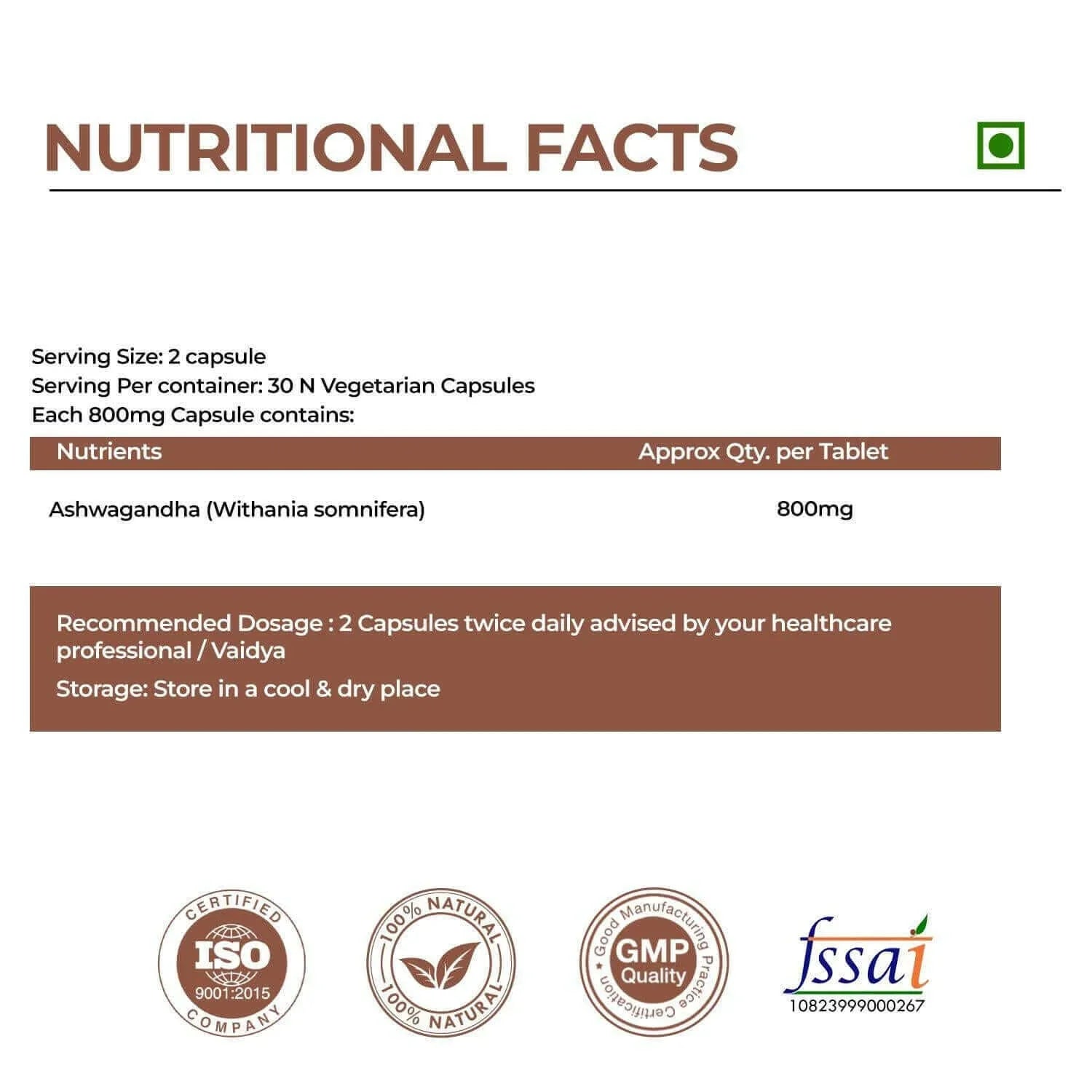 MSVEDA Ashwagandha Capsules- 800mg (30 Veg Cap)